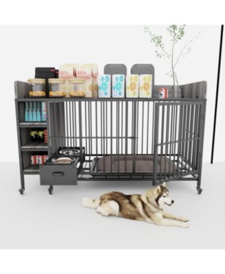 57 in. W x 33 in. H x 24 in. D Large Pet Cage with Storage Rack Drawers with Stainless Steel Food in Black