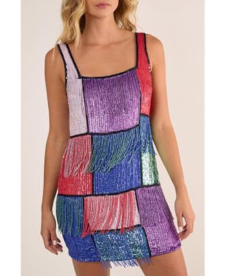 Women's Check Tassel Sequin Mini Dress