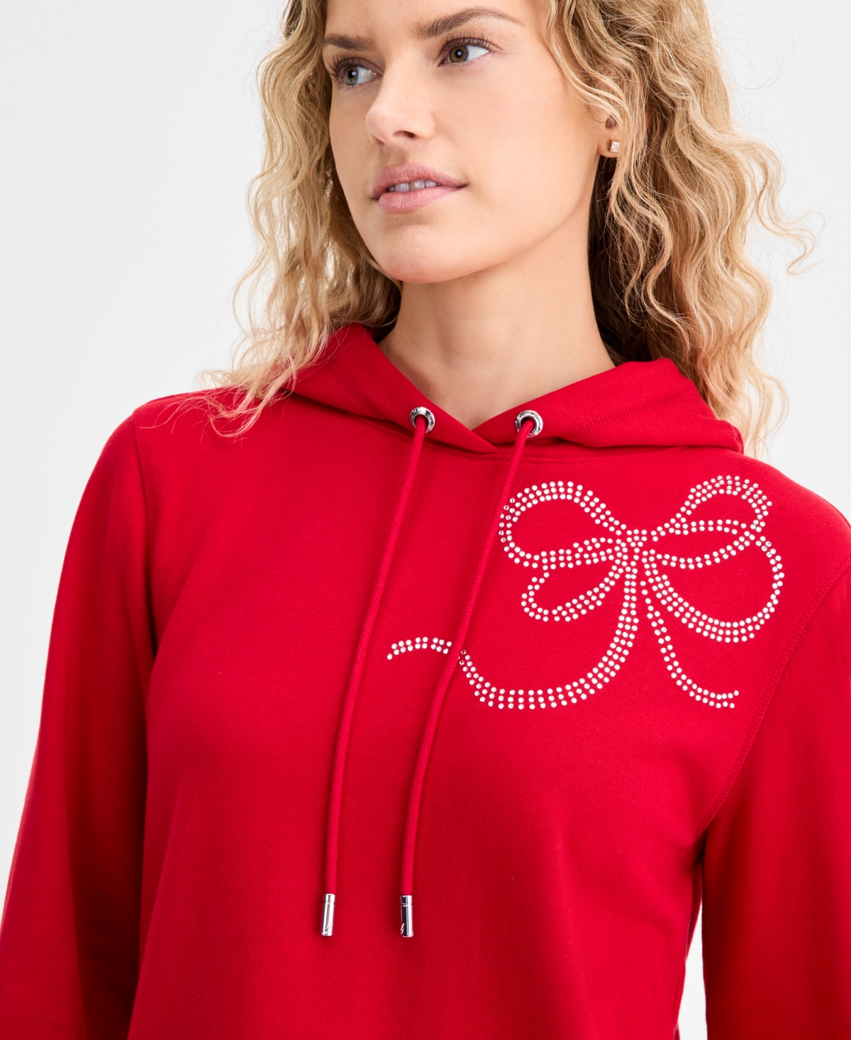 Nautica Jeans Women's Embellished Bow Hooded Sweatshirt In Red