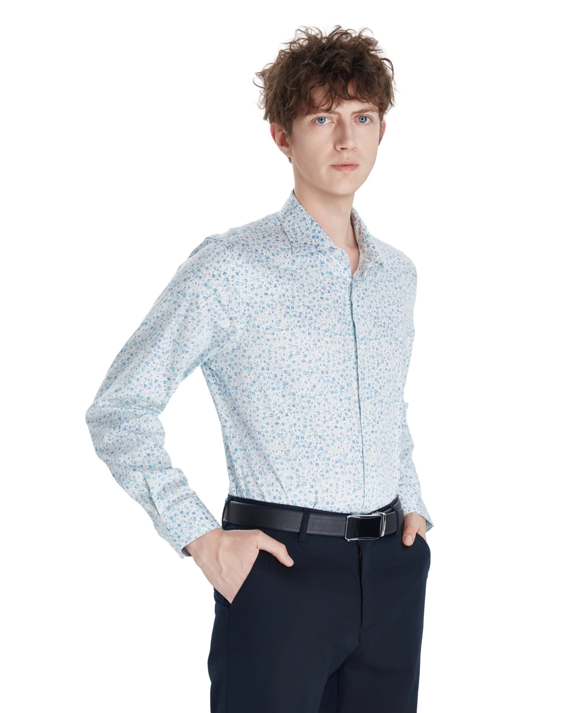 Bar Iii Men's Front Floral Print Dress Shirt, Macy's Exclusive In Blue