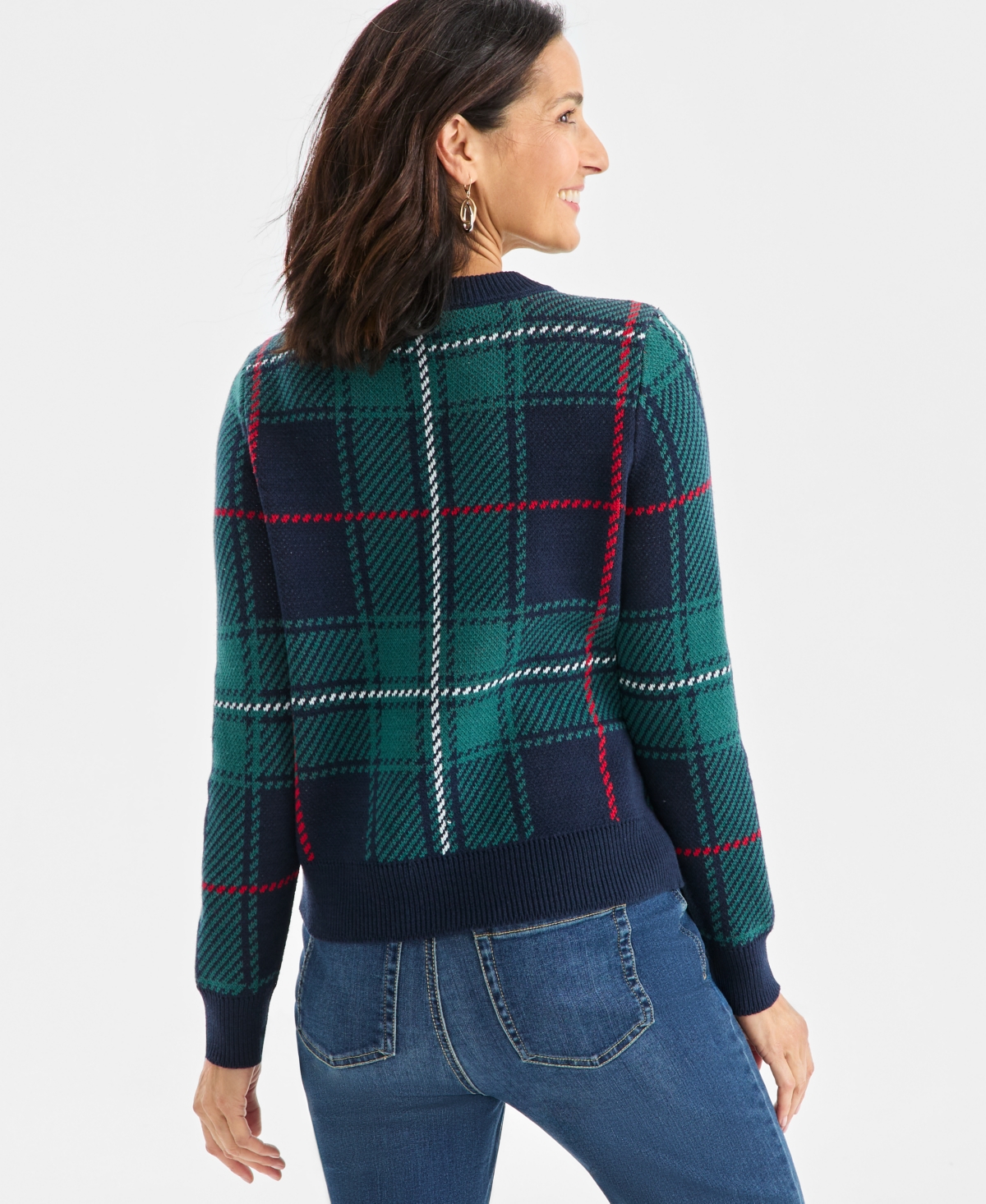 Style & Co Women's Plaid Crewneck Whimsy Pullover Sweater, Macy's Exclusive In Green