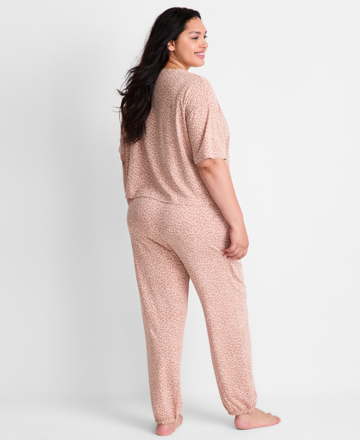 State Of Day Women's 2-piece Short-sleeve T-shirt And Joggers Pajama Set, Macy's Exclusive In Brown