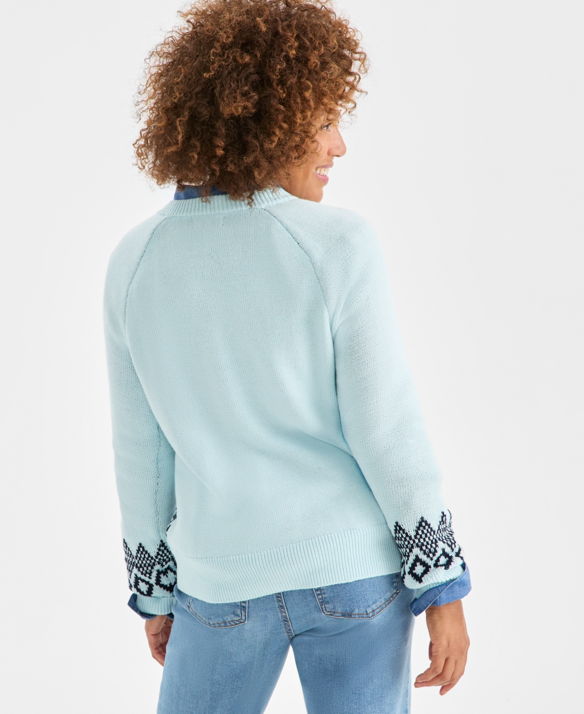Style & Co Women's Crewneck Whimsy Pullover Sweater, Macy's Exclusive In Blue