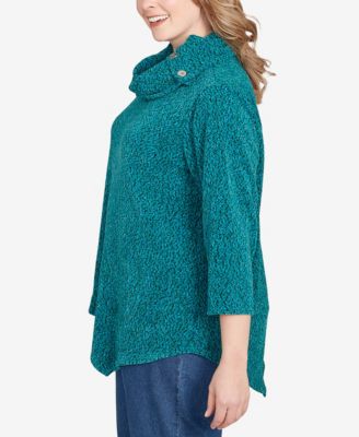 Plus Size Spacedye Chenille Split Cowl Neck Top