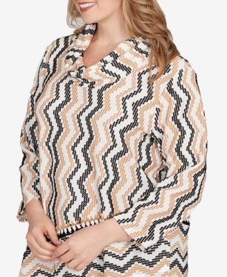 Plus Size Cowl Neck Zig Zag Textured Knit Top