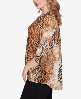 Plus Size Tie Dye Zebra Jacquard Textured Top