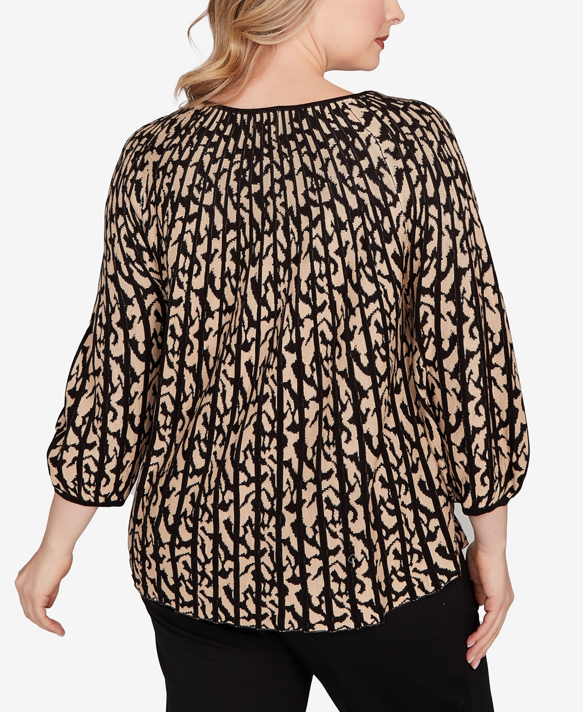 Ruby Rd. Plus Size Gored Texture Animal Print Sweater In Brown