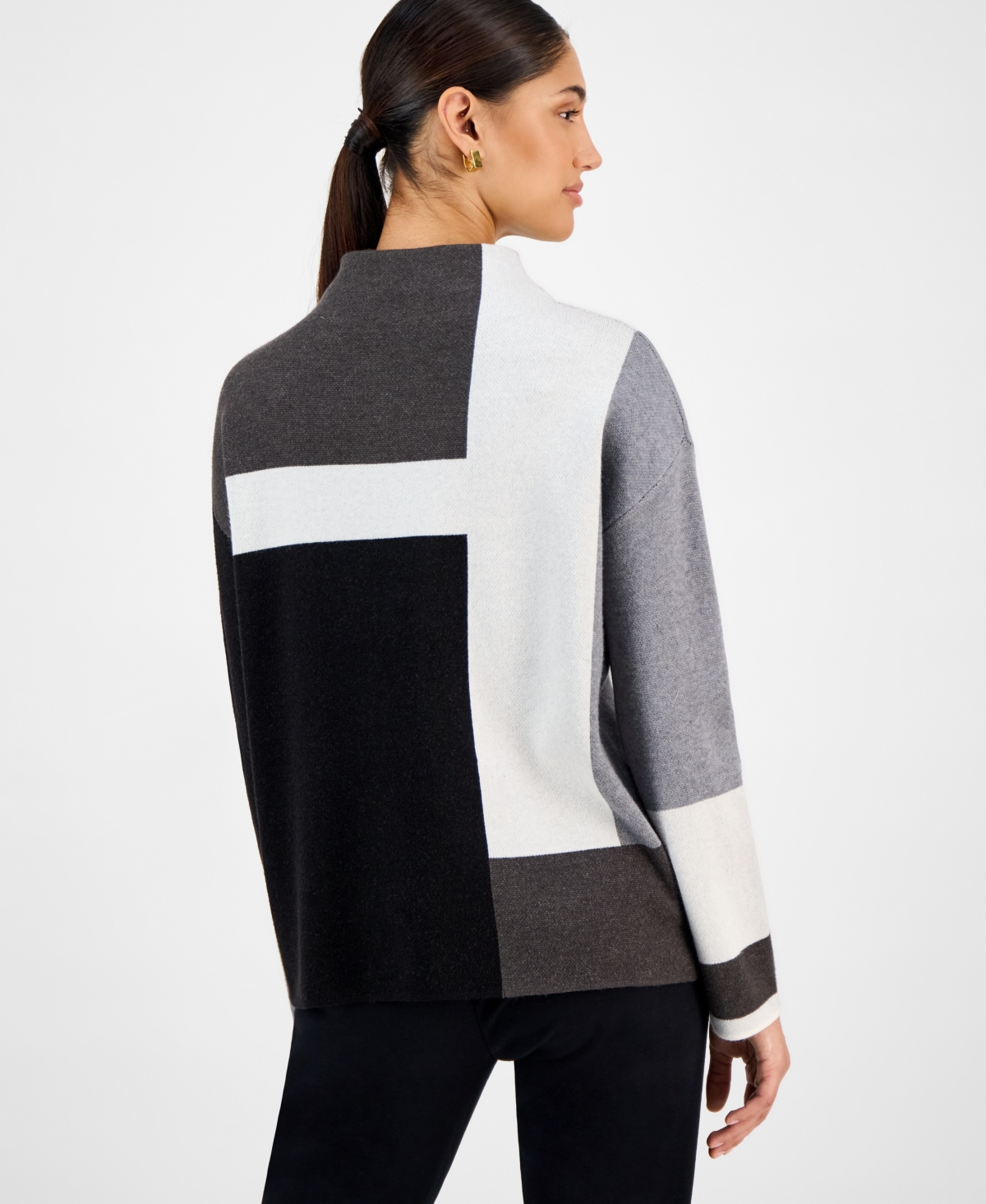 T Tahari Women's Colorblocked Funnel-neck Sweater In Gray