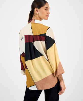 Women's Printed Blouson-Sleeve Shirt