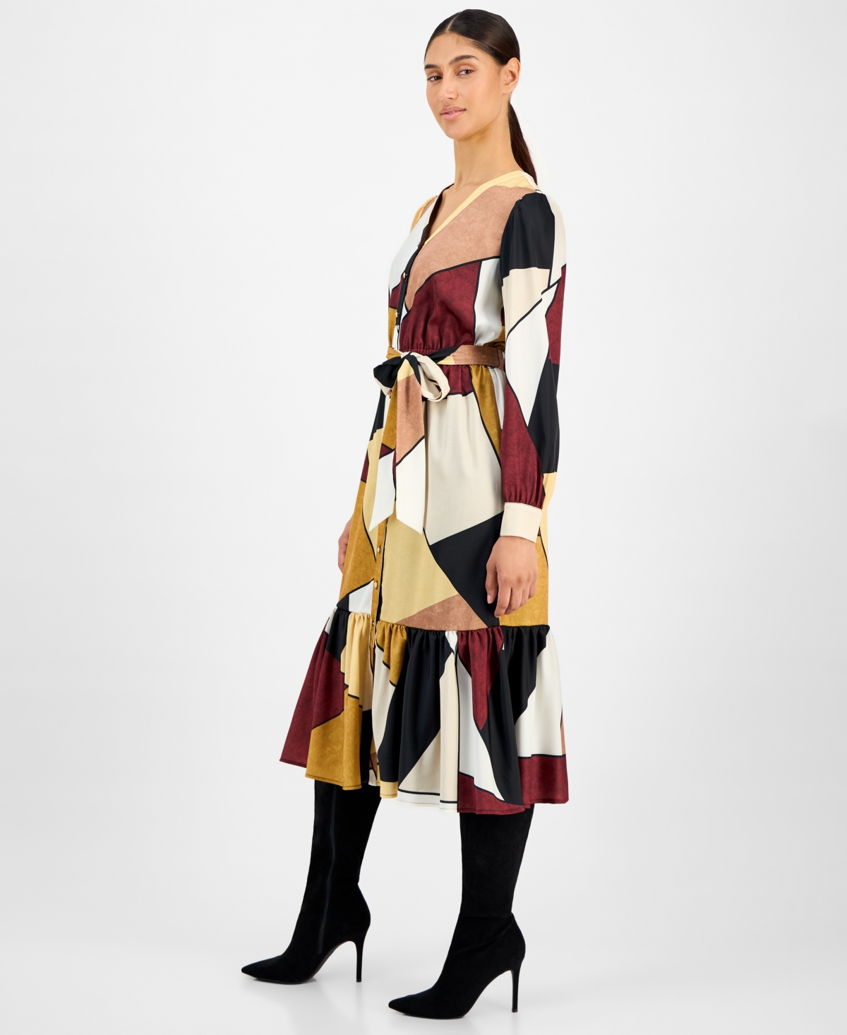 T Tahari Women's Printed Button-front Midi Dress In Multi