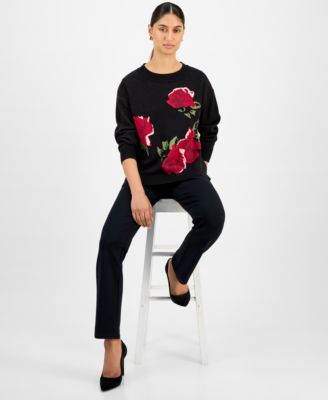Women's Rose-Print Crewneck Sweater