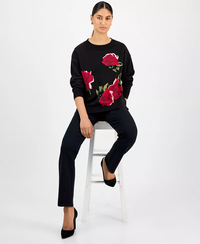 Women's Rose-Print Crewneck Sweater - thumbnail 6