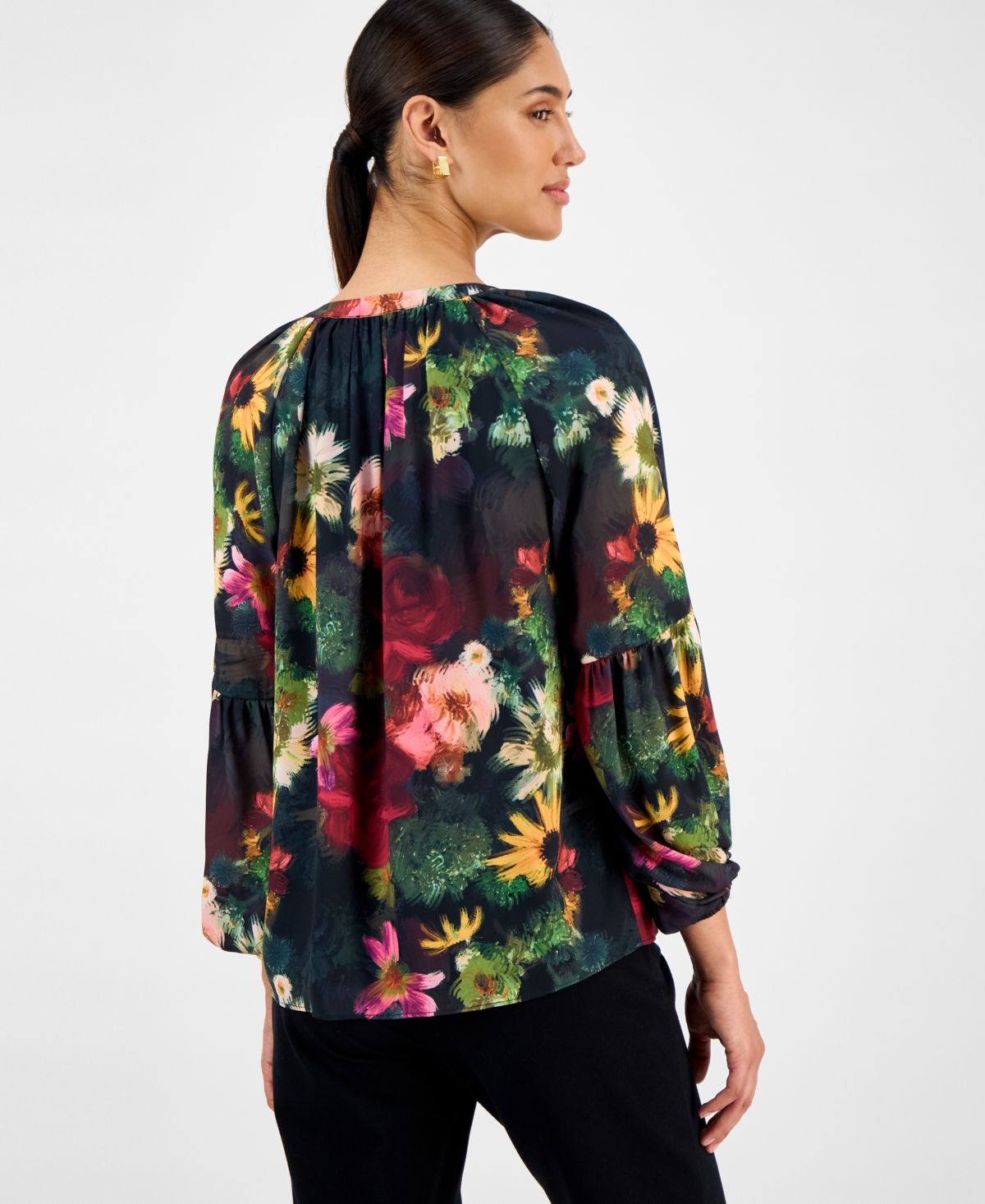 T Tahari Women's Floral Split-neck Blouse In Multi