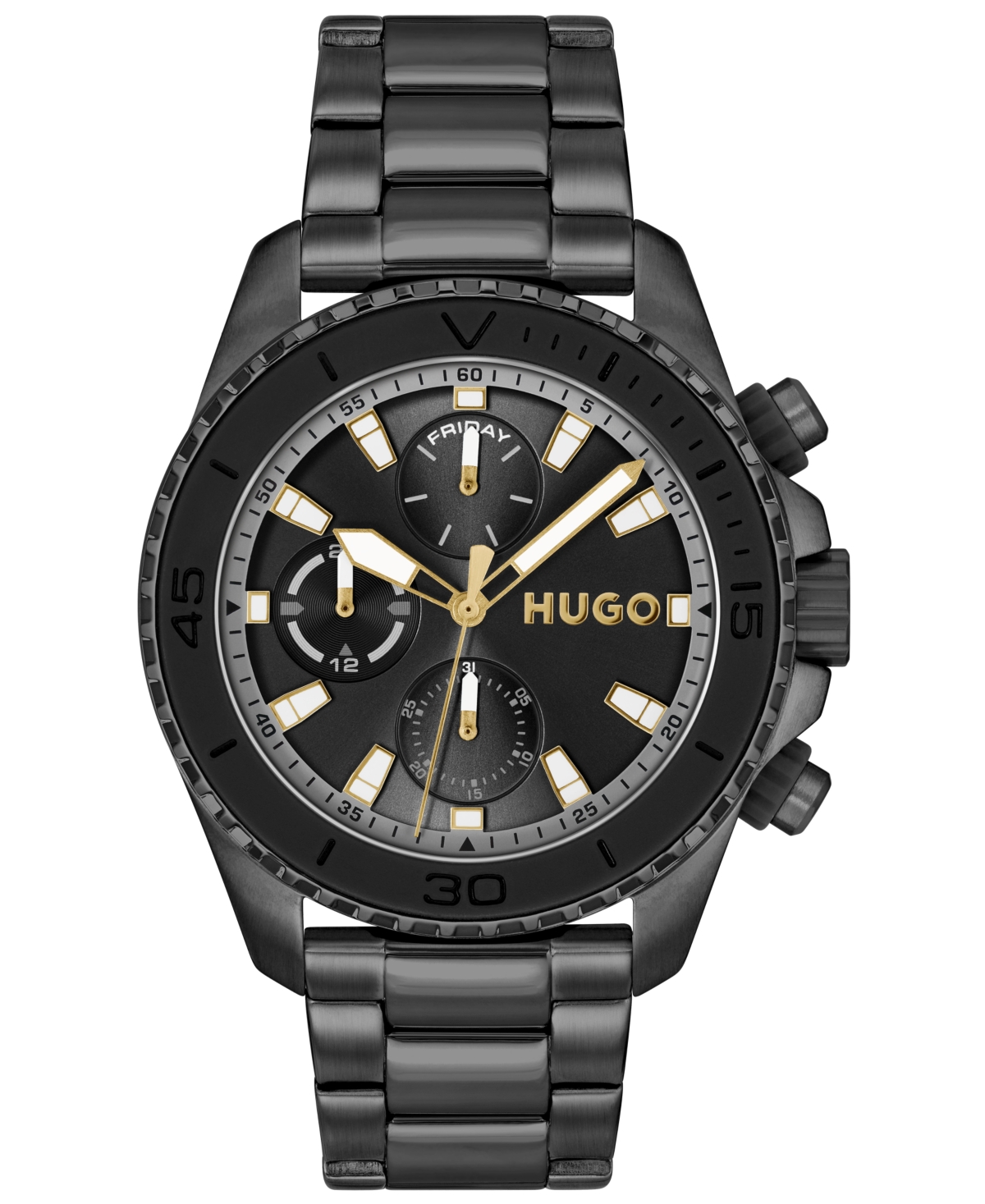 Hugo Boss Men's Dive Quartz Multifunction Ionic Plated Black Steel Watch, 44mm In Black