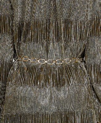 Juniors' Metallic Pleated Knit Belt Dress