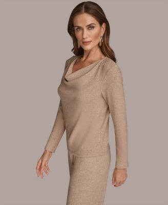 Women's Long Sleeve Metallic Rib Knit Top