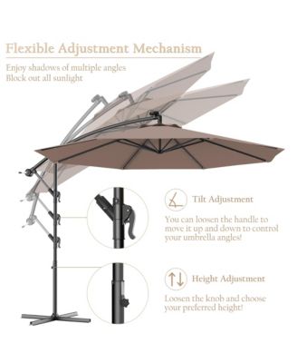 10' Hanging Solar LED Umbrella Patio Sun Shade Offset Market W/Base