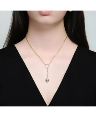 14k Gold Plated with Green Cubic Zirconia Eyes Cat Head Link Chain Necklace