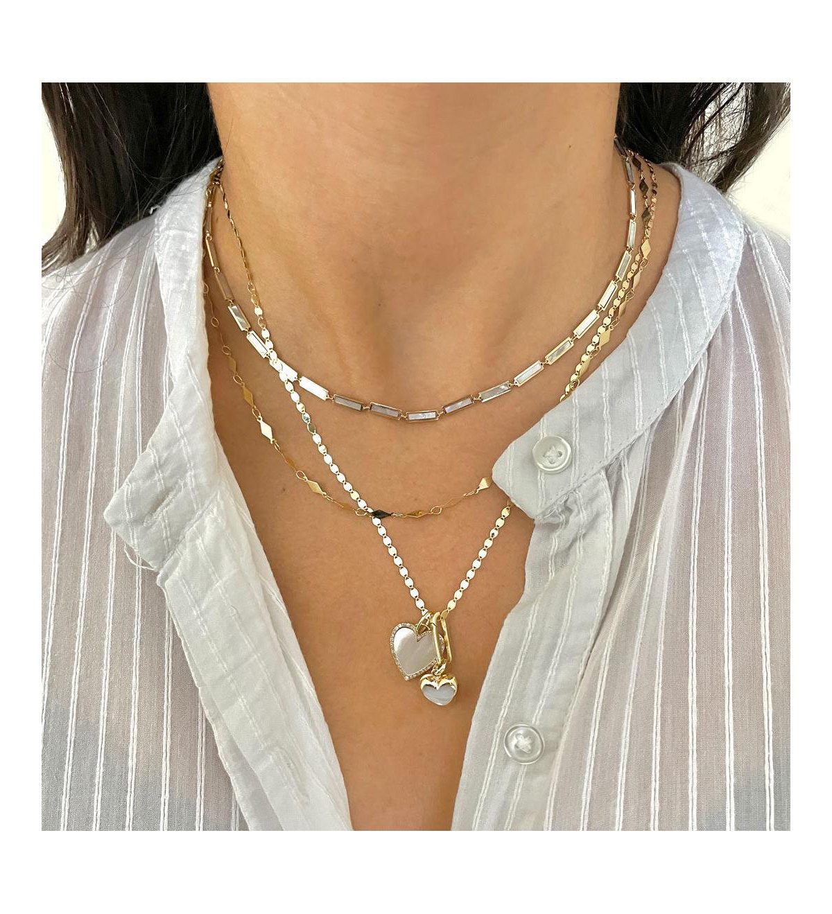 The Lovery Mother of Pearl Bar Necklace 14K Gold Inches