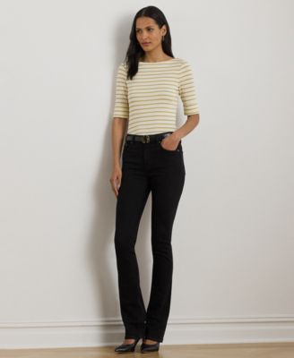 Petite Metallic Striped Boat Neck T-Shirt