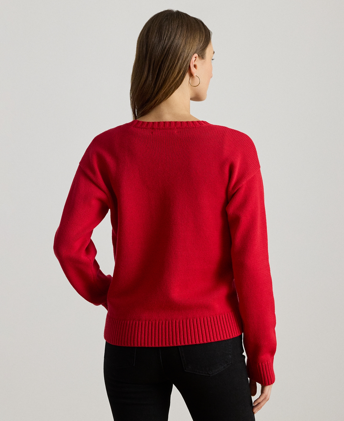 Ralph Lauren Petite Intarsia-knit Crewneck Sweater In Red