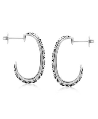 Sterling Silver Patterned J-Hoop 1 Inch Earrings
