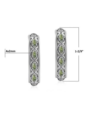 Sterling Silver Green Serpentine Patterned J-Hoop 1 Inch Earrings