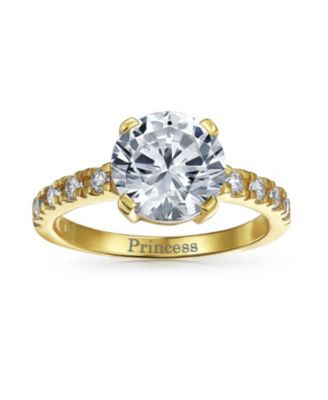 Classic 4CT CZ Round Solitaire Promise Ring  Gold Sterling Silver Cubic Zirconia Thin  Pave Band