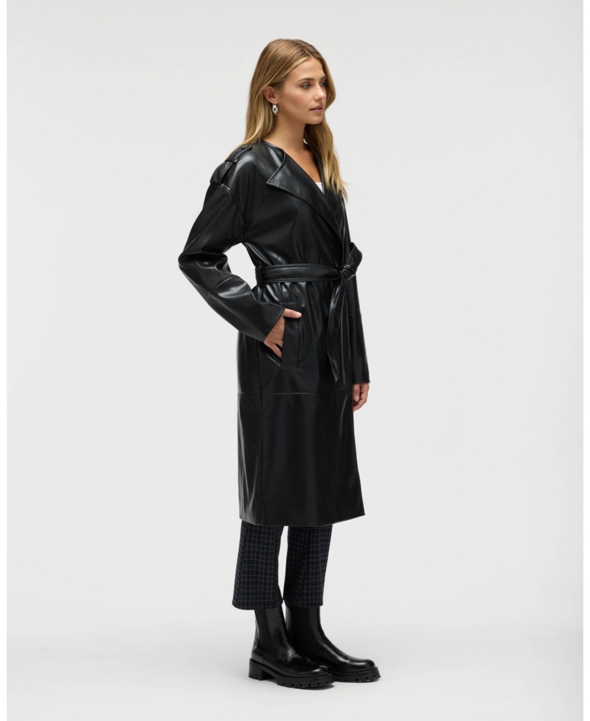 Nvlt Women's Poet Lapel Belted Faux Leather Trench Coat