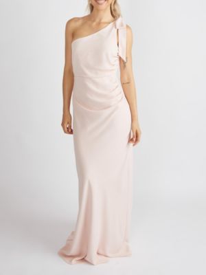 Women's Bow One Shoulder Crepe Bridesmaid Dress