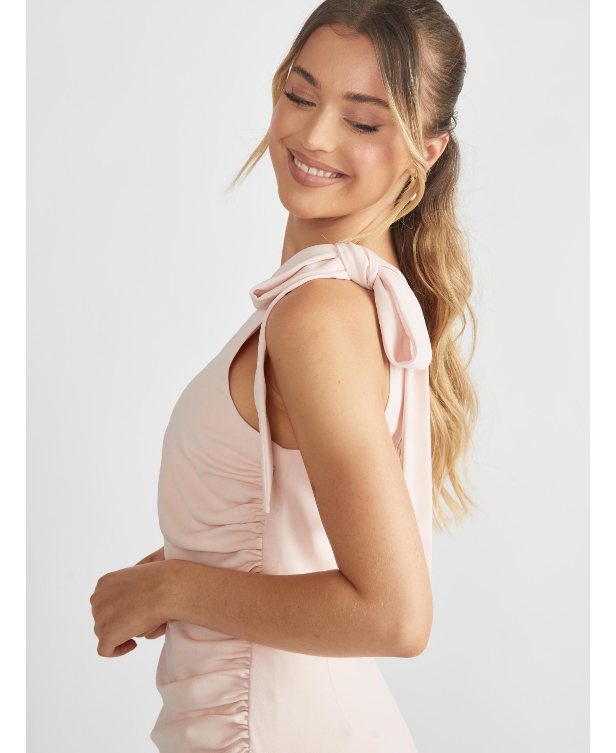 Six Stories Women's Bow One Shoulder Crepe Bridesmaid Dress