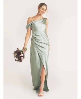 Women's Asymmetric Bardot Satin Bridesmaid Dress
