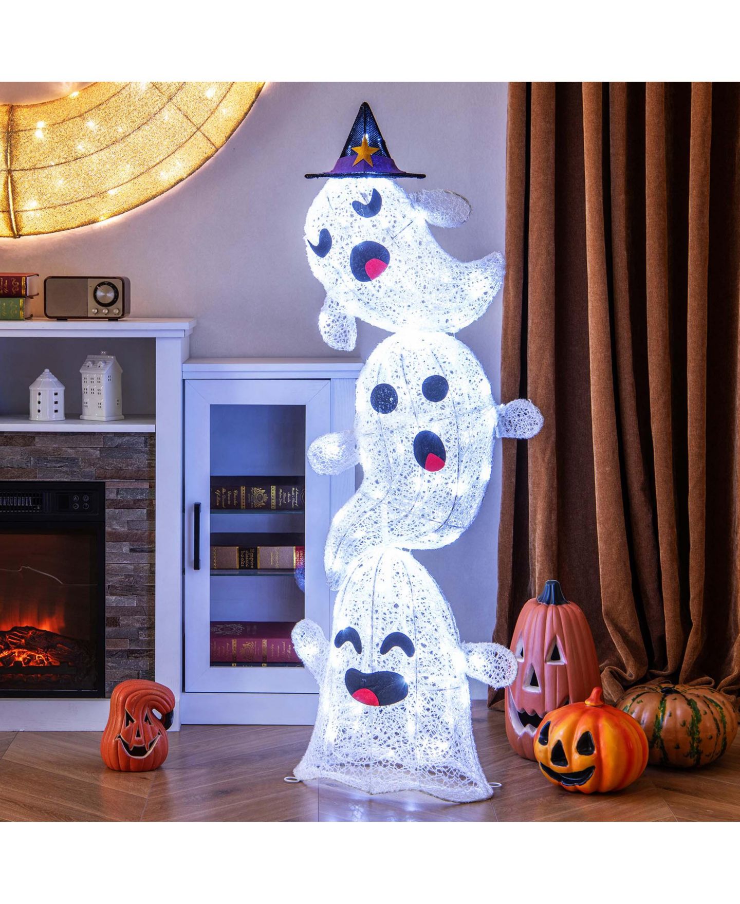 Детская игрушка Costway 4 FT Lighted Stacked Ghosts Standing Halloween Decoration with 120, цвет: Белый — фото 7
