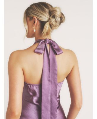 Women's Racer Neck Satin Bridesmaid Dress