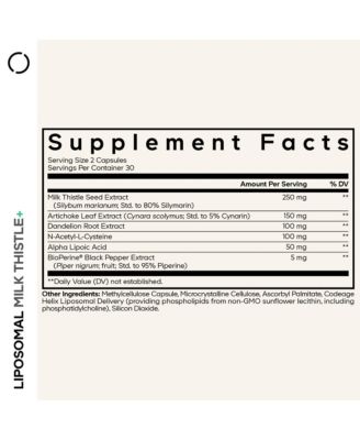 Liposomal Milk Thistle+ Supplement - Silymarin from Silybum Marianum, NAC, Artichoke Leaf, Dandelion Root, Alpha Lipoic Acid, 60 Capsules