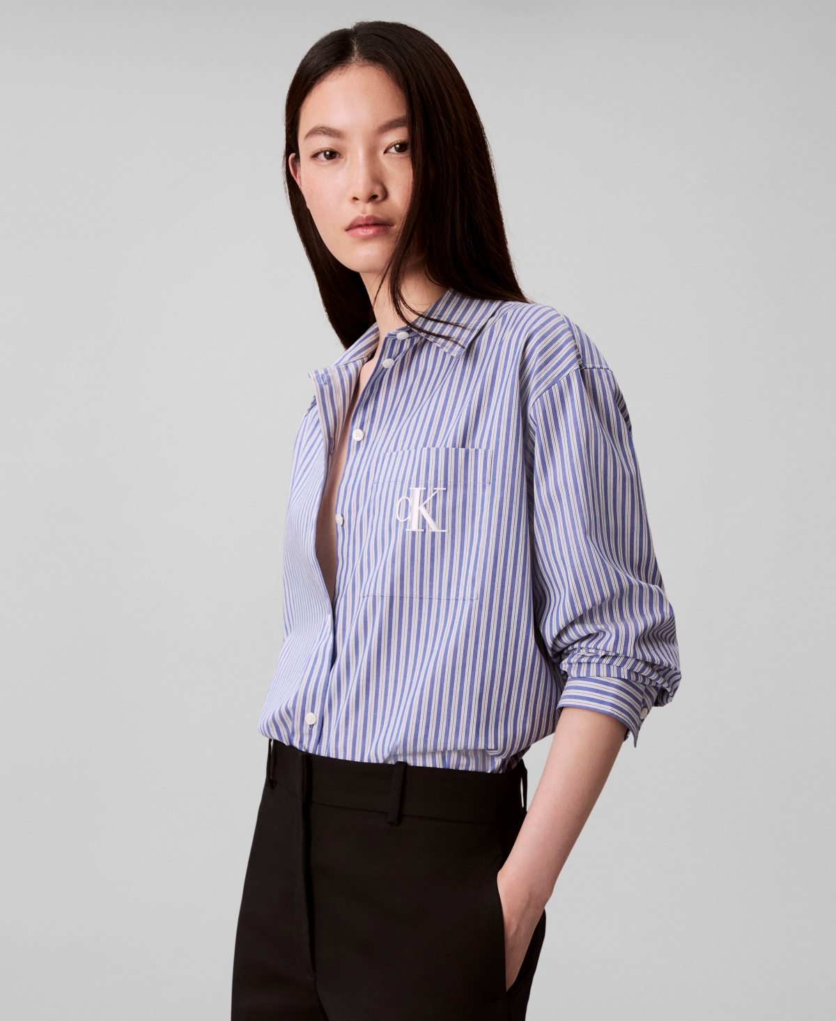 Calvin Klein Jeans Est.1978 Women's Poplin Relaxed Button Down Shirt In Multi