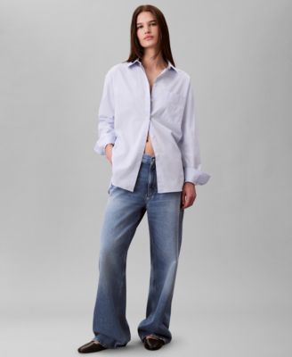 Women's Poplin Relax Fit Button Down Shirt