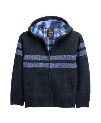Xray Boys Hooded Flannel Lined Full Zip Sweater With Stripes - Navydark blue marbled 48$