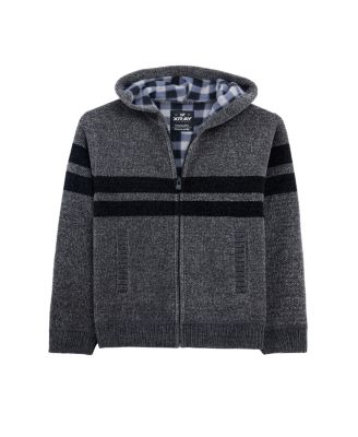 Xray Boys Hooded Flannel Lined Full Zip Sweater With Stripes - Charcoalblack 48$