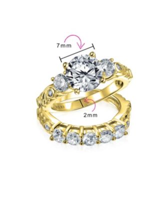 Round Solitaire Three Stone Promise Ring Set,Cubic Zirconia Past Present Future CZ Side Stones Sterling ,