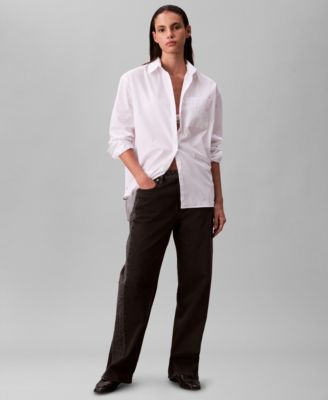 Women's Poplin Relax Fit Button Down Shirt
