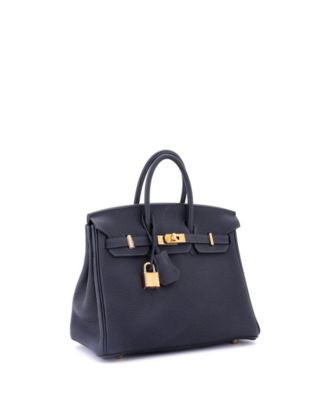 Pre-Owned Hermes Birkin 25 Handbag Blue Togo with Gold Hardware