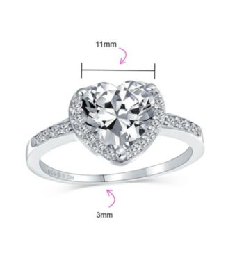 Classic 3CT Cubic Zirconia Halo Solitaire Heart Shaped Promise Ring Thin Pave CZ Band Ring Sterling Silver