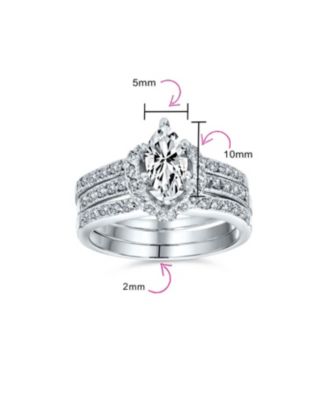 2CT Solitaire Marquise Cubic Zirconia Halo  Statement Promise Ring Set With Guard Inset Enhancer Band Sterling Silver