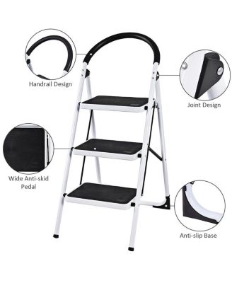 3 Step Ladder Folding Stool Heavy Duty 330Lbs Capacity Industrial Lightweight
