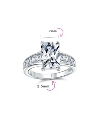 Classic Cubic Zirconia 4CT Rectangle Emerald Cut Solitaire Promise Ring CZ Side Baguette Band Sterling Silver