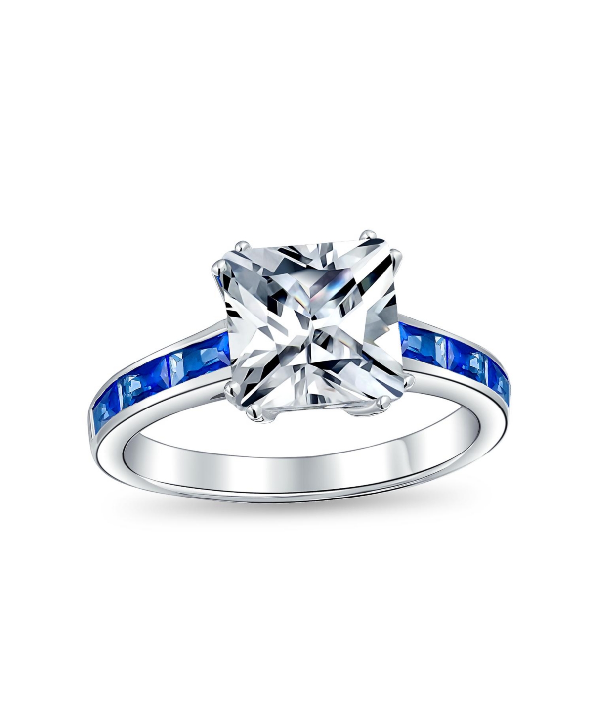 Bling Jewelry Classic 3CT Cz Square Princess Cut Promise Ring Cubic Zirconia Blue Channel Set Baguette Band Sterling Silver