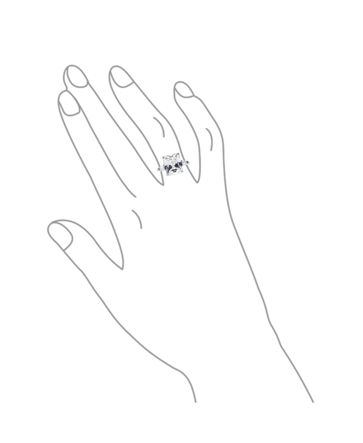 Bling Jewelry Art Deco Style Sterling Silver 10CT Princess Cut Cz Cubic Zirconia Cocktail Statement Ring Baguette Side Stones