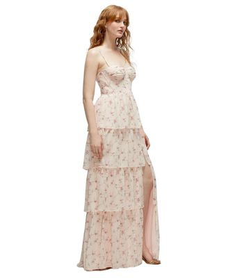 Bustier-Style Chiffon Tiered Ruffle Maxi Dress with Adjustable Straps