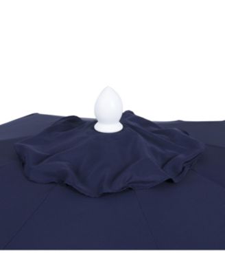 Tracy 9 ft. Classic MidCentury Scalloped Fringe Market Patio Umbrella with Auto-Tilt Crank, Wind Vent and UV Protection in Coral